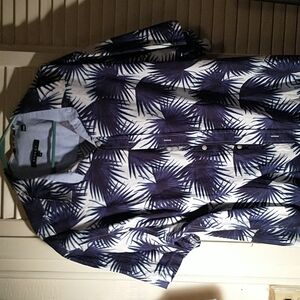 Synergy by DXL Men Hawaiian short sleeve button shirt blue white palms sz 2 XL